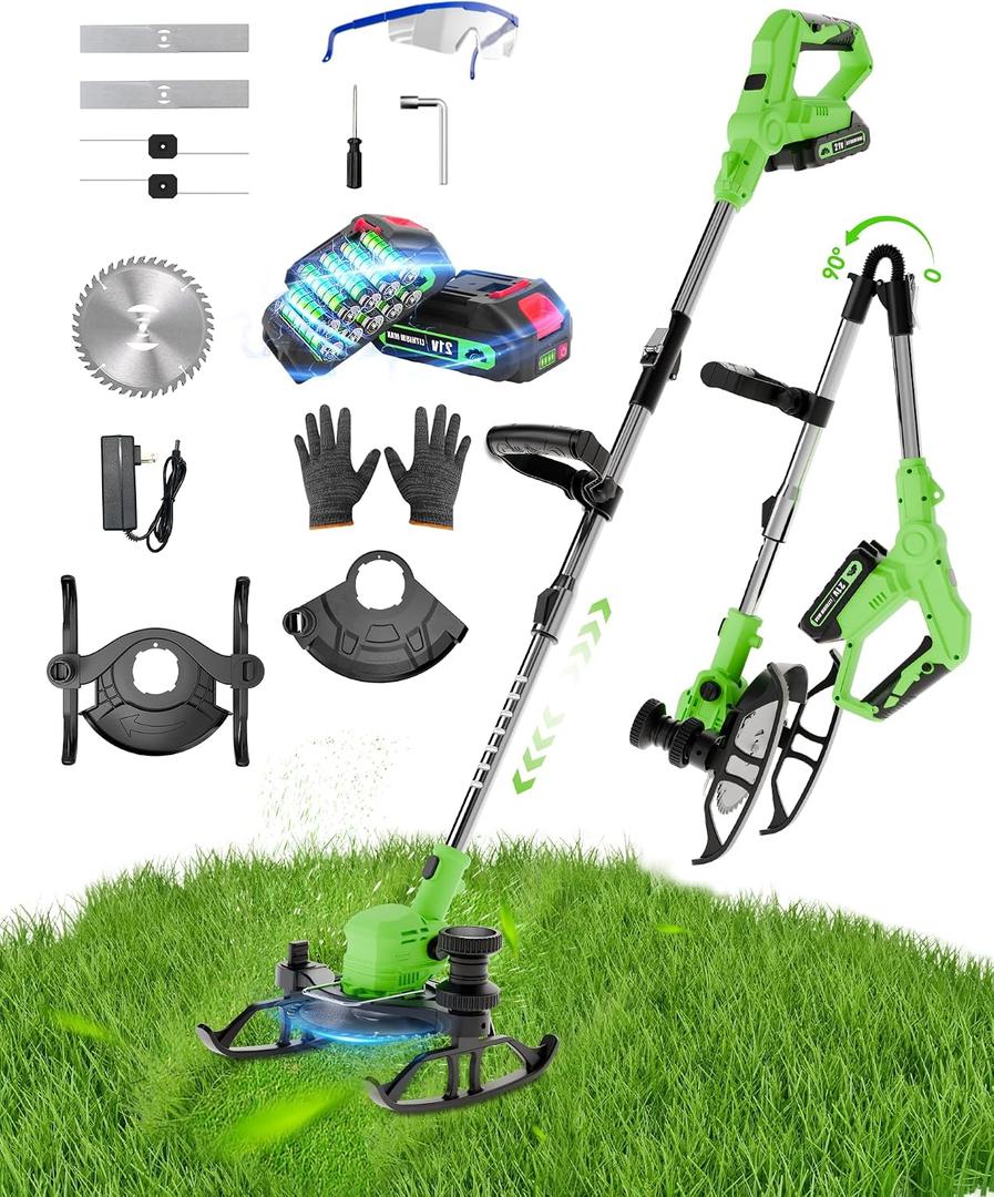 3 in 1 Cordless Weed Wacker, 21V Battery Powered Weed Eater & Brush Cutter, Electric Grass Trimmer/ Edger Lawn Tool, 19000RPM Motor, 2 x 2.0Ah Batteries and Charger Included, Eco Friendly Grass Cutter