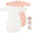 1 Pack Transitional Baby Swaddling Sacks with Arms Up Length Sleeves & Mitten Cuffs, Sleeping Sack Bag 2 Ways Zipper, Wearable Swaddle Blanket for Newborns Baby Snug Fit Calms Startle Reflex (M ( 3-6 Months, 14-20 lbs ), Apple & Bee Butterfly)