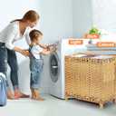 Laundry Hamper with 3 Removable Liner Bags; 132L Handwoven Rattan Laundry Basket with Lid & Heightened Feet; Clothes Hamper with Side Handles; Laundry Sorter with 3 Separate Sections