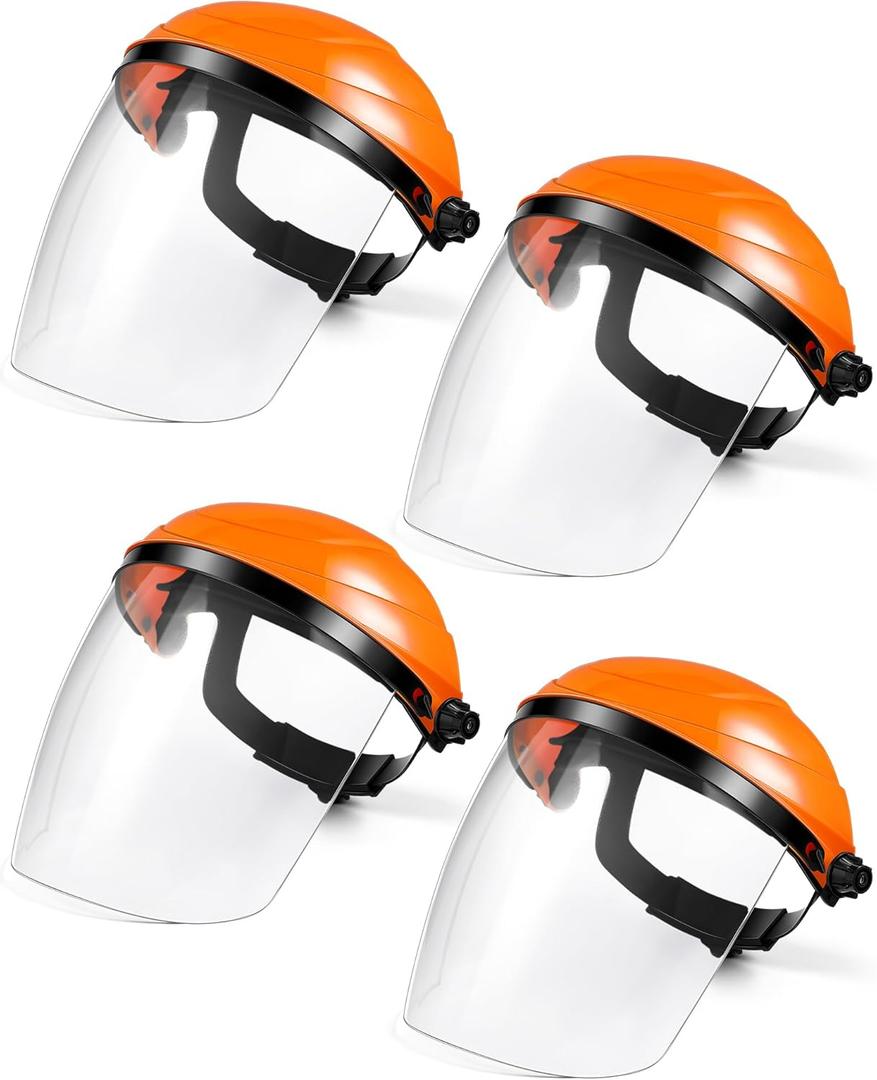 4 Pack Safety Face Shield for Grinding and Cutting, Full Impact Resistant Face Shield Mask for Work Chemical Woodworking (Orange)