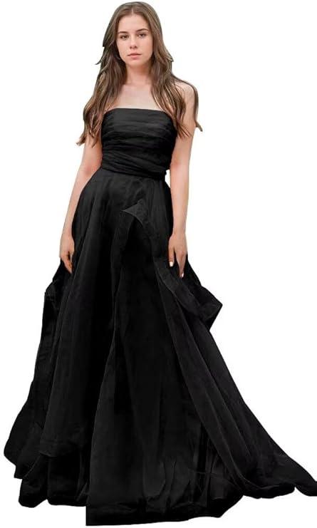 Organza Prom Dress Pleated Tulle Ball Gown Strapless Party Dress A Line Puffy Formal Evening Gown for Women, M