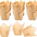 150pcs Tulip Cupcake Liners Natural Baking Cups Muffin Paper Liner Grease-Proof Wrappers for Wedding, Birthday Party, Standard Size, Natural Color