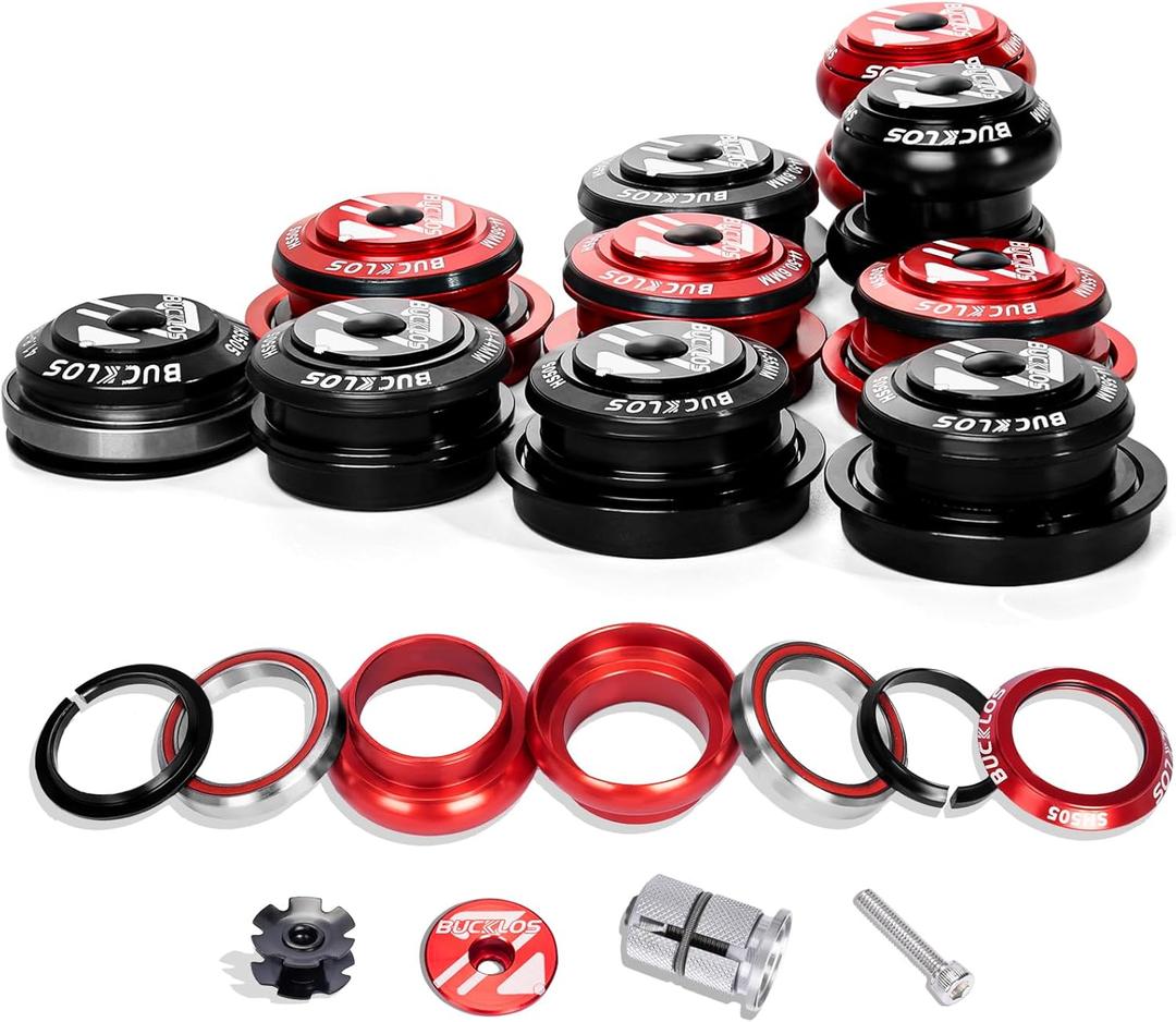 BUCKLOS 1-1/8 Bike Headset MTB Threadless 34 44 44-50.6 44-55 44-56 41.8-52mm, Straight Tapered Tube Mountain Bikes Road Bicycle Double Sealed Bearings Headsets, for Frame Fork Expander Plug Star Nut
