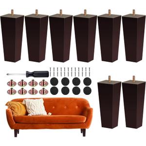 Ruisita Set of 8 Wood Furniture Legs 6 Inch Square Solid Wood Couch Legs Natural Wooden Replacement Legs for Sofa Furniture Armchair, Cabinet, Chair, Footstool, Mid Century Modern Dresser, Brown