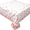 Valentine's Day Tablecloth 60 Inch Square Love Red Hearts Tablecloth Wrinkle Resistant Polyester Valentine Table Cloth Kitchen Party Dining Picnic Decoration, Pack of 3