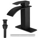 BATHLAVISH Matte Black Waterfall Bathroom Faucet Single Hole Single Handle Bathroom Sink Faucet with Pop Up Drain Modern Faucets for Lavatory Vanity Sink 1 or 3 Hole Deck Mount