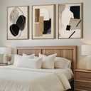 Large Abstract Paintings Framed Neutral Canvas Prints Mid Century Modern Wall Art for Living Room Bedroom Bathroom 36x24 Inch 3 Piece
