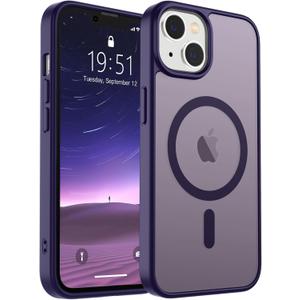 SUPFINE Magnetic for iPhone 14 Case & iPhone 13 Case (Compatible with MagSafe) (Military Grade Drop Protection) Slim Translucent Matte Shockproof Phone Cover, Dark Purple