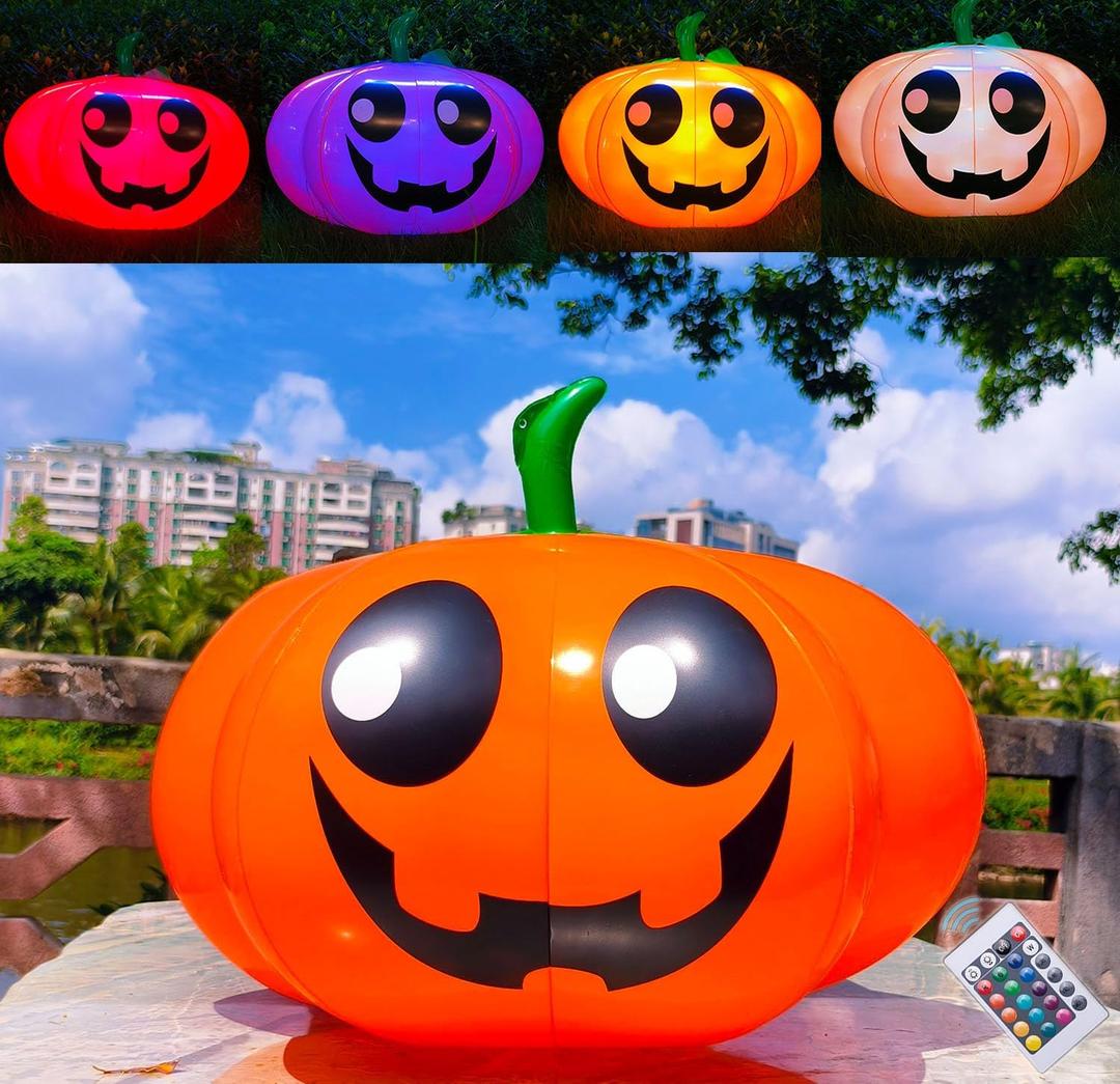 Thanksgiving Party Decorations Inflatable Pumpkin Shape Remote Control Led 23 Inches Pumpkin for halloween Holiday Outdoor Yard Indoor Hanging Decorations with Waterproof Multicolor (23" Cute Pumpkin)