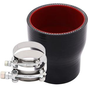 Straight ID 2 to 2.5 inch Black Silicone Reducer Coupler with 2 T-Bolt Clamps 4 Layers of Polyester Reinforcement Suitable High Level Turbo Pipe