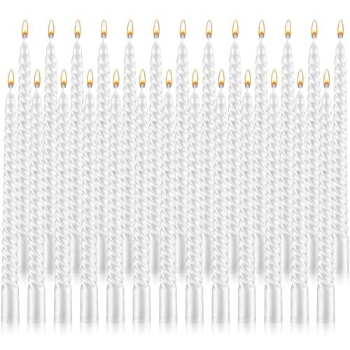 MTLEE 12 Pieces 10 Inch Metallic Taper Candles Spiral Candle Dripless Long Candle Sticks 8 Hrs Clean Burning Unscented Tapered Candles Glossy Metal Like Candlesticks for Wedding Dinn (Pearl White)