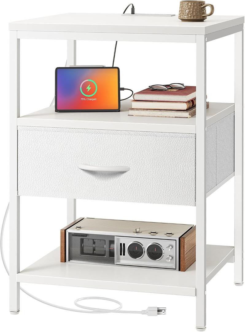 SUPERJARE Nightstand with Charging Station, USB-C Port, Bedside Table