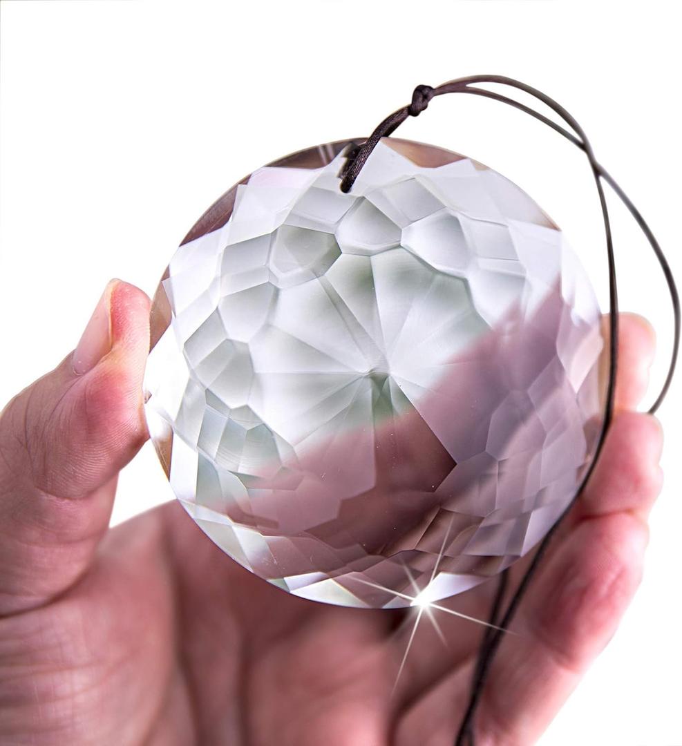 HDCRYSTALGIFTS 75mm Prism Hanging Crystal Suncatcher Clear Chandelier Crystals Flower of Life Prisms Sun Catcher Indoor Window Glass Ornaments for Christmas Tree Gifts