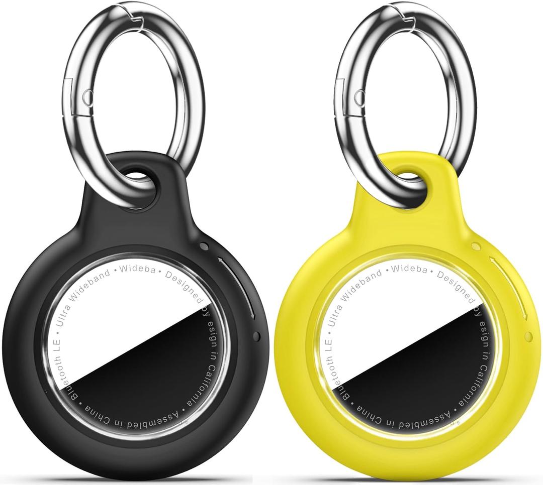 for Apple AirTag 2nd & 1st Gen, Waterproof Case for AirTag Holder Keychain,GPS Tracker Cover for Dog,Car Key,Luggage-F7-Black+Yellow