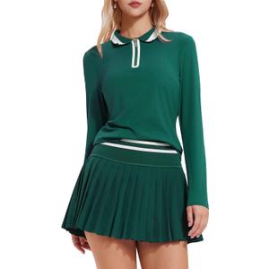 Tennis Skirt Sets for Women Zipper Color Block High Waisted Golf Polo Two Piece Skirt Set Women 2 Piece Outfits, Size: Large