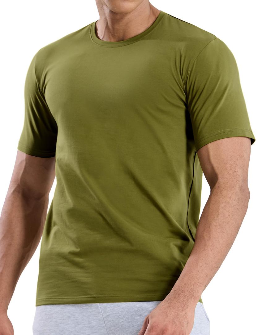 MIER Mens Crewneck Tshirts Classic Fit Cotton Short Sleeve Summer Athletic Tee Tops for Men, Olive Green, XXL (Green, XXL)