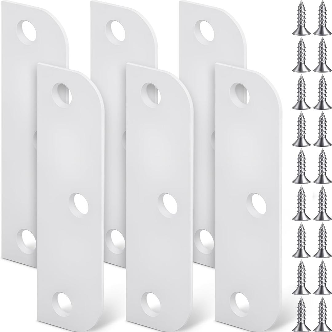 Lounsweer 6 Pcs Hinge Filler Plates 3.5 Inch with 5/8 Inch Door Edge Filler, Stainless Steel Door Hinge Shims, Gate Hole Cover, Satin Chrome Blanks with Matching Screws (White)