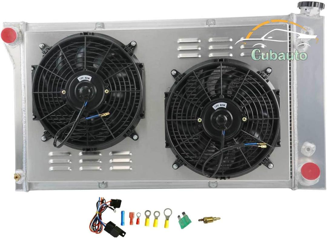 All Aluminum Radiator Fan for 1967-1972 70 Chevy Gmc Blazer C/K Series C10 C20 C30 K10 K20 K25 Pickup Trucks Suburban Van 3 Row Core Radiator with Shroud Fan Relay