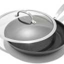OXO Enhanced 12 Nonstick Frying Pan Skillet with Lid, Ceramic PFAS-Free Cookware, Durable Hard Anodized, Scratch Resistant, Stainless Steel Handle, Eggs & Omelets, Dishwasher & Oven Safe, Black