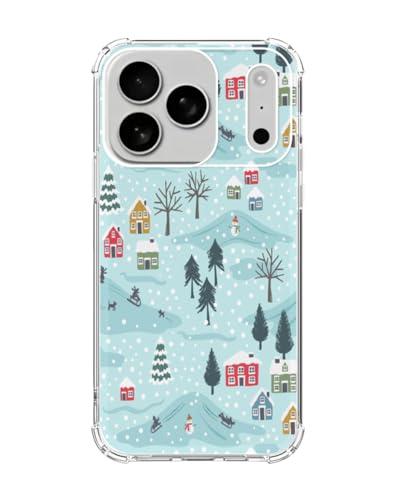 Hagkou Winter Village House Phone Case Compatible with iPhone 17 Pro Max, Cute Christmas Trees Snowman Cover, Cool TPU Phone Case Cover