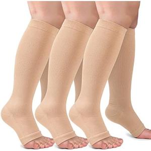 3 Pack Copper Compression Socks for Women & Men, 20-30mmHg Open Toe Knee High Stockings for Circulation Support, S/M