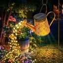 Solar Garden Lights Outdoor: Metal Daisies Watering Can with Hook - Waterproof Hanging Landscape Decoration for Yard Patio - Gardening Birthday Gifts for Mom Grandma Women (Warm-white)