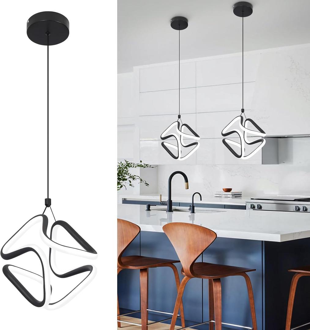 Black Led Pendant Light Fixtures,6000K Cool White Modern Pendant Lights for Kitchen Island,Adjustable Kitchen Island Light Fixture for Dining Room Bedroom Sink, 1 Pack