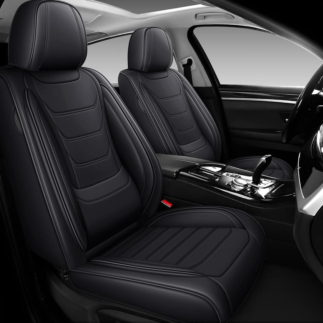 DHAEY Car Seat Covers for Volvo XC90 2003-2025, Luxury Breathable Seat Cover, Nappa Leather, Wear-Resistant, Anti-Slip, Quick Installation, 5PCS Full Set, Black