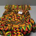 Women African Dashiki Skirt Casual Stretch Head Wrap Scarf Drop Dangle Earrings (Medium) Multicolored