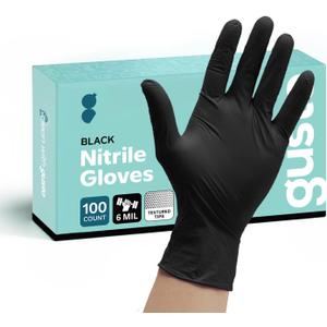 Comfy Package Black Nitrile HEAVY DUTY 6 Mil. Chemical Resistance, Latex & Powder Free, Textured Fingertips Disposable Gloves (Medium)