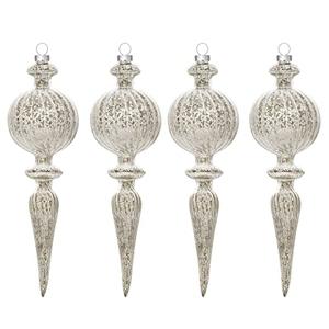 KI Store Finial Mercury Glass Christmas Ornaments Silver Champagne 4pcs 8-Inch Large Hanging Christmas Tree Decorations for Xmas Tree Holiday Décor