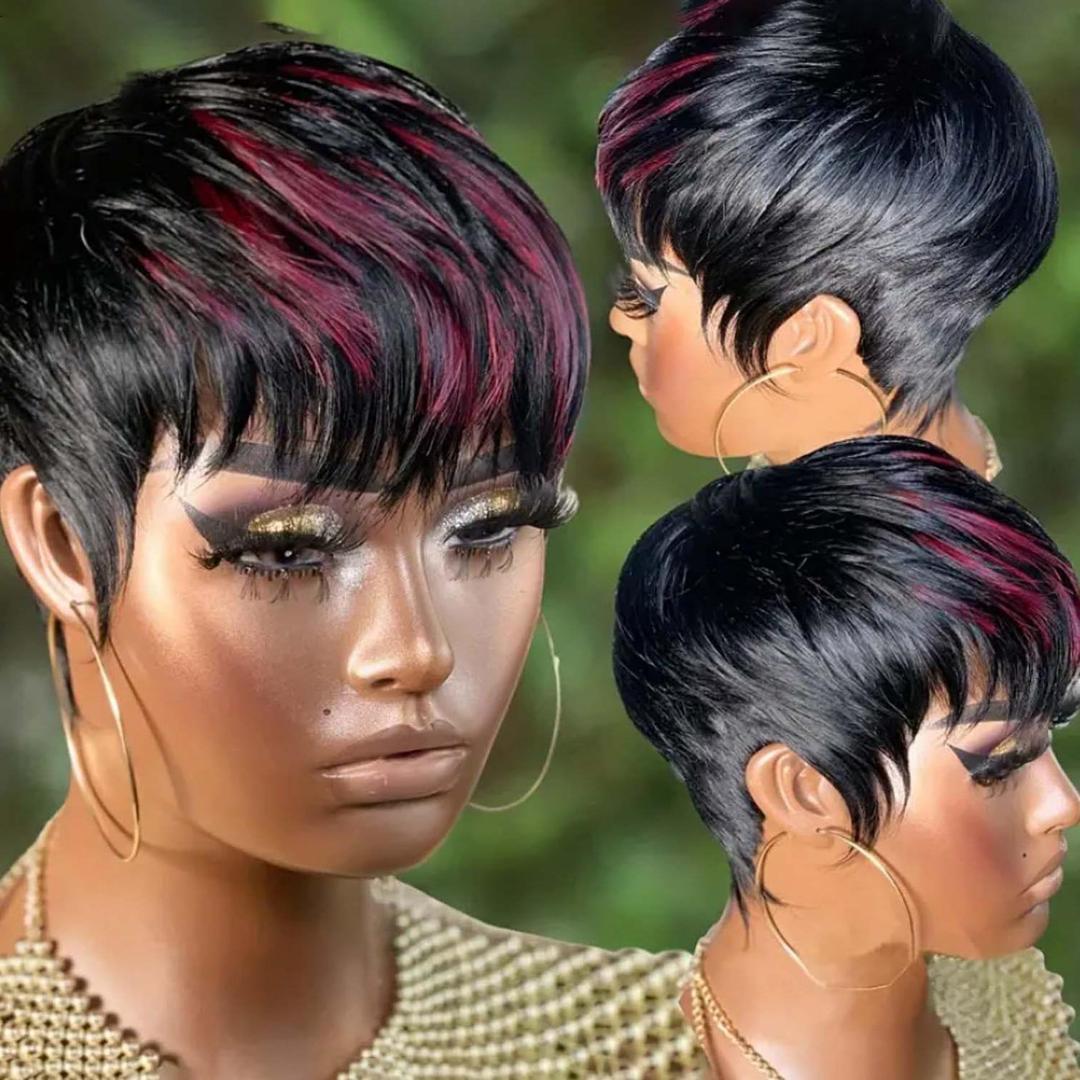 Pixie Cut Wigs Human Hair Short Wigs for Black Women Human Hair Pixie wig with Bangs Short Black Wig Layered Wigs Daily Wear 1b99J