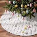 Civaner Easter Tree Skirt 36 Inch White Plush Faux Fur Easter Bunny Eggs Rabbit Tree Skirt Mat for Holiday Party Indoor Outdoor Home Office Decoration