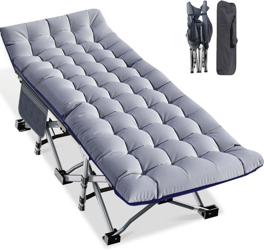 LILYPELLE Folding Camping Cot, Heavy Duty Sleeping Cots with Carry Bag, Double Layer Oxford Portable Travel Camp Cots for Home, Office Nap and Outdoor Beach (Oversized Pure Gray)