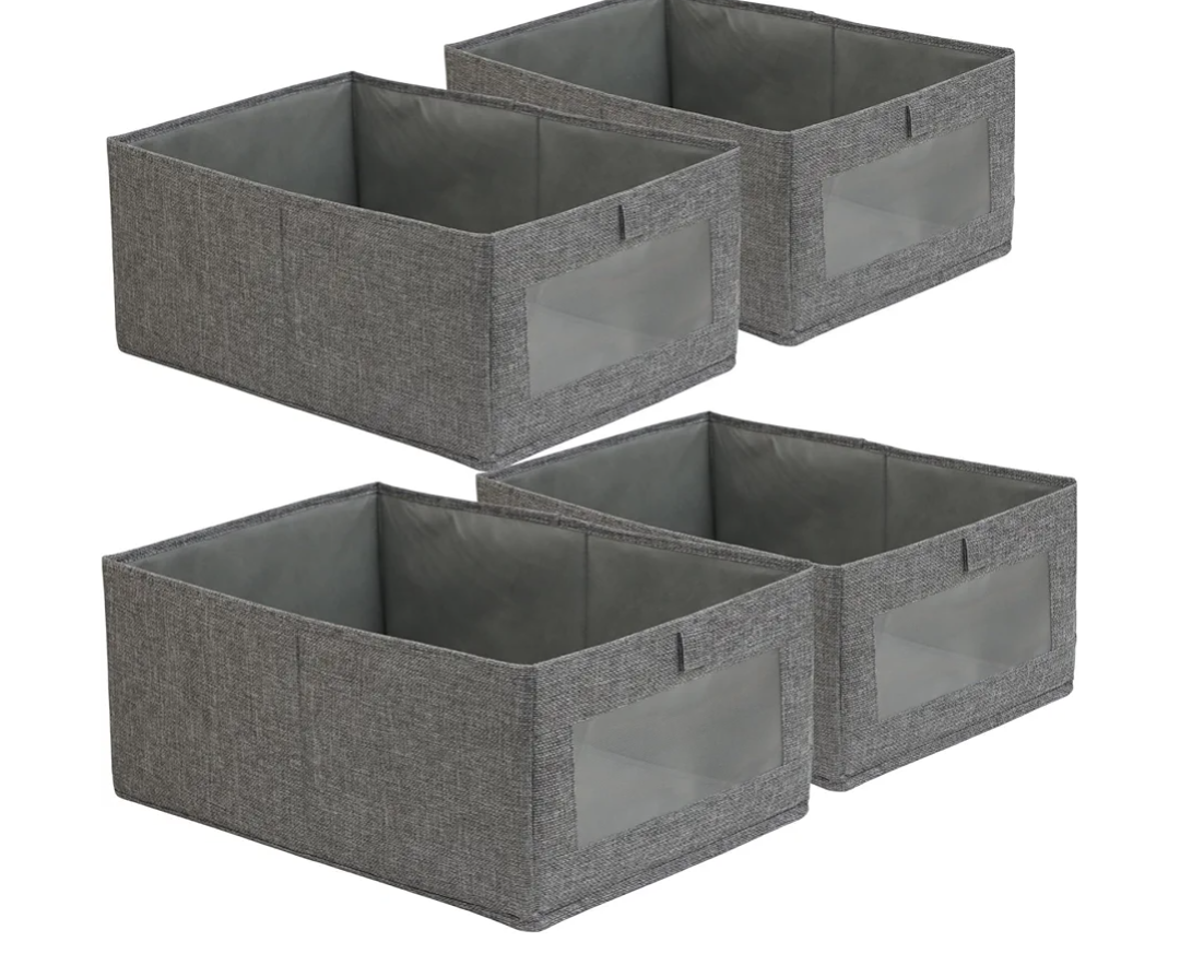 Fordonral 4 Pack Closet Organizers and Storage Bins, Storage Containers for Organizing Clothing, Jeans, Toys, Books, Shelves, Wardrobe - Closet Organizer, Large Storage Boxes Baskets with Window