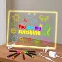 Led Dry Erase Board with Stand for Kids, Led Note Board with Colors Light Up Drawing Board 13.7"X10" Acrylic Message Board Dry Erase Led Notepad Illuminated Board with 7 Color Markers for Gifts Toys