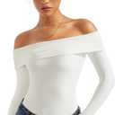SUUKSESS Women Off the Shoulder Bodysuit Short Sleeve Strapless Thong Body suit (White, M)