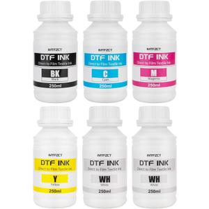 DTF ink 1500ML, Premium DTF Printer Ink for PET Film Heat Transfer, Refill Ink for ET-8550 ET-2850 L1800 XP-15000 P600 P400 F1080 TX800 L800 1430 I3200 DX5 DX7 etc. Printers(250MLx 6, 2W B C M Y)