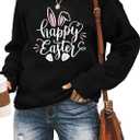 Ykomow Happy Easter Sweatshirt Women Long Sleeve Cute Bunny Rabbit Graphic Tees Pullover (X-Large, Black)
