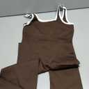 OQQ Women Jumpsuits Sleeveless Square Neck Stretch Contrast Workout Active Flared Bottoms Tank Jumpsuit Darkbrown