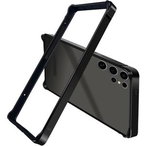New Aluminum Frame Metal Bumper Frame Slim Hard Cover Suitable for Samsung s25ultra case, Metal Frame with Soft Inner Bumper, Raised Edge Protection (Titanium Black, Galaxy S25 Ultra)