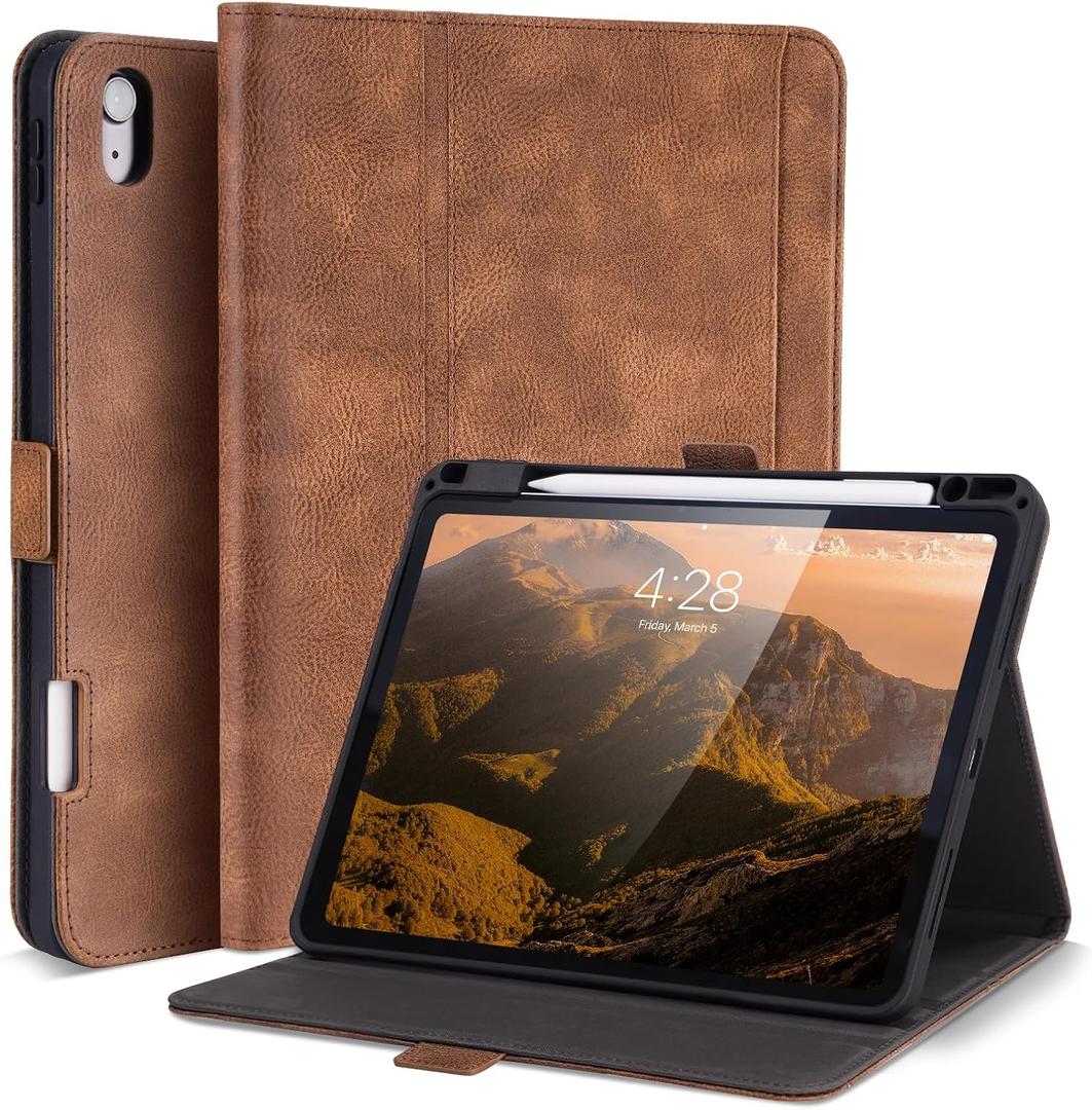 Handmade Case for iPad Air 13 Inch M3 2025 / M2 2024 A3268 A3269 A2898 A2899 with Pencil Holder Pocket,Multi Angles Stand,Magnetic Closure,Vegan Leather Cover,Auto Sleep/Wake,Dark Brown