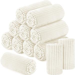 Buryeah 12 Pcs Flannel Throw Blanket Bulk 50 x 60 in Sleepover Blankets Outdoor Wedding Throw Lightweight, Oeko-TEX Standard 100 Certified for Sofa Donation Homeless Gifts (White)