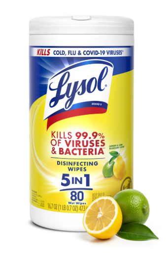 Lysol® Disinfectant Wipes, Multi-Surface Antibacterial Cleaning Wipes, Lemon and Lime Blossom,
80 Count