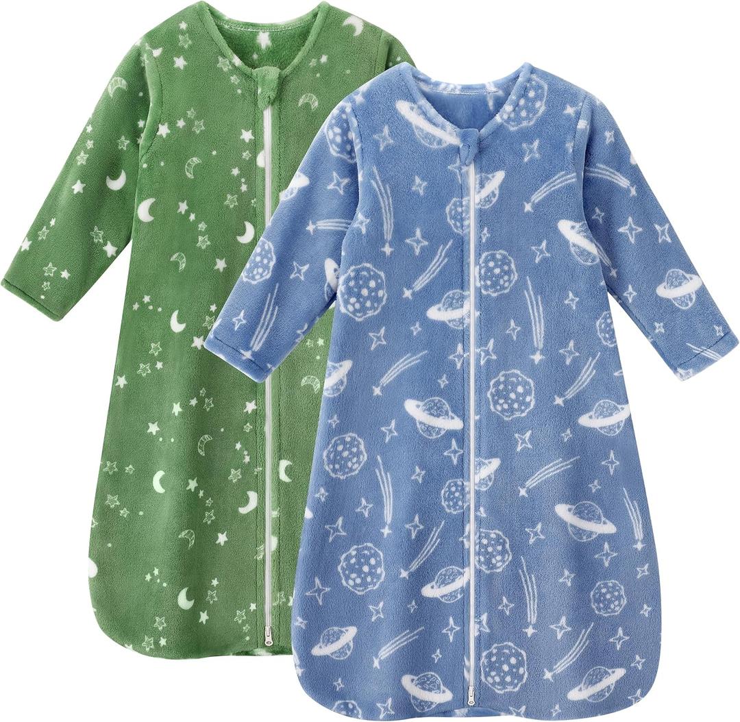 Fleece Baby Sleep Sack 18-24 Months Long Sleeve 2.0 Tog Baby Wearable Blanket with 2-Way Zipper Warm Sleeping Sack for Toddler Infant - XLarge Blue Green Planet