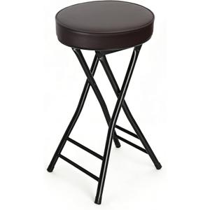 Gluck Plants Folding Stool,24 Inch Foldable Portable Collapsible Height Bar Stool Chair,Adult Tall Leather Padded Chair for Kitchen Living Room Garden Camping Fishing