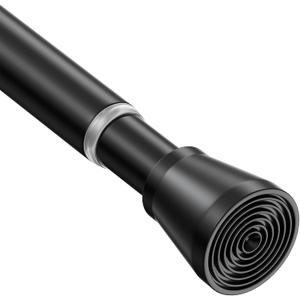 Tension Curtain Rod for Windows 28 to 48 Inch, Spring Loaded Curtain Rods Black Tension Rod No Drilling Small Shower Rod No Slip Spring Rods Adjustable Spring Curtain Rod