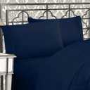 Elegant Comfort Luxurious 1500 Premium Hotel Quality Microfiber Three Line Embroidered Softest 4-Piece Bed Sheet Set, Wrinkle and Fade Resistant, Queen, Navy Blue