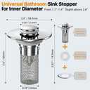 2PCS Bathroom Sink Stopper Hair Catcher, Pop Up Sink Drain Stopper with Strainer & Filter, Universal Drain Plug for Sink Drain & Replacement, Sink Drain Cover with Basket for Bathroom Stopper