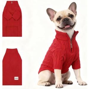 Dog Sweater, Warm Dog Winter Coat w/Sleeves, Comfortable High Neck Premium Dog Clothes for Bulldog-Best for Holidays, Daily Walks Large Red 